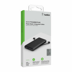 BPB006btBLK BoostCharge Plus Power Bank + Integrated Cables Black