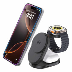 Blu Element Qi2 3-in-1 Foldable Wireless Charging Stand 15W MagSafe-Compatible Black