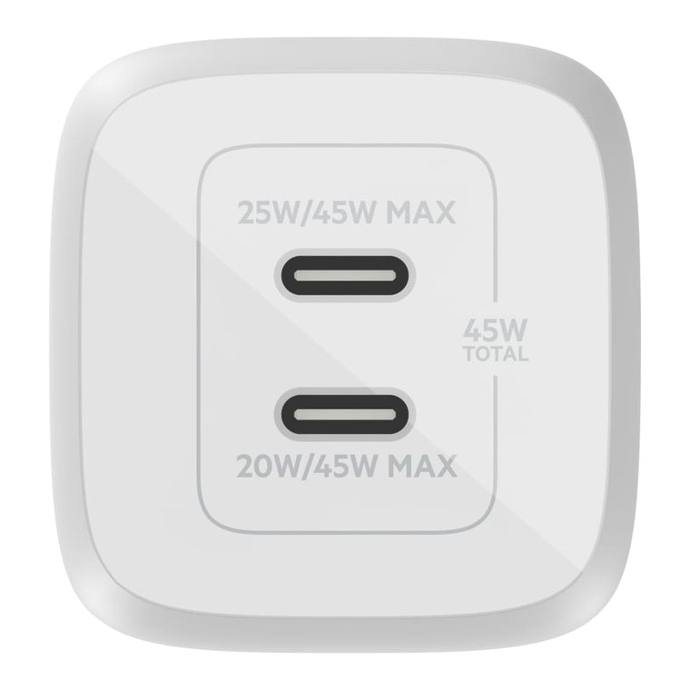WCH011dqWH BoostCharge Dual USB-C GaN Wall Charger 45W White
