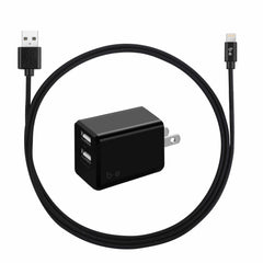 Blu Element Wall Charger Dual USB 3.4A with Lightning Cable Black