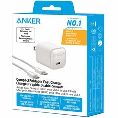 Anker Nano Wall Charger 30W USB-C White with USB-C AKSD Brained 3ft Cable