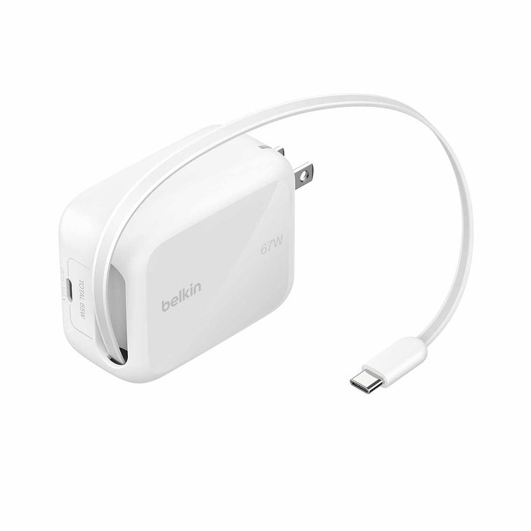 Belkin UltraCharge Retractable GaN Wall Charger 67W White