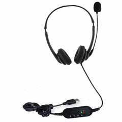 Bulk Packaging Overhead Earphone with Microphone/USB Plug and Inline Control for Calling Center Black