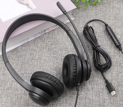 KYADHP1225CBK Stereo Boom Wired Headphones with Mic and USB-C Connector in Bulk Black