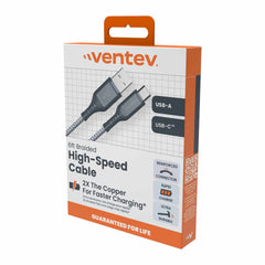 BC6GRY262893 High Speed USB-A to USB-C Braided Cable 6ft Grey
