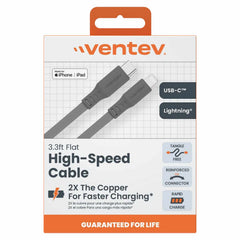 Ventev High Speed Flat Cable USB-A to Lightning (MFi certified) 3ft Grey