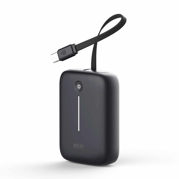Blu Element PowerFlex 10K mAh 20W PD Power Bank with Built-In USB-C Cable Black