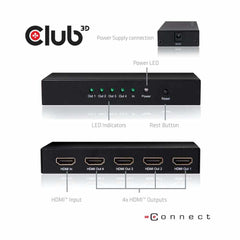 Club3D HDMI 4K60HZ 2.0 UHD Splitter 4 Ports Adapter Black