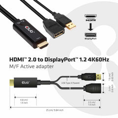 Club3D HDMI 2.0 TO DisplayPort 1.2 4K60HZ HDR Male/Female Active Adapter Black