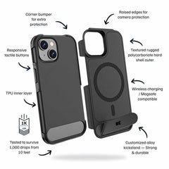 Blu Element Armour Ultra MagSafe w/Kickstand Case Black for iPhone 16e/15/14/13