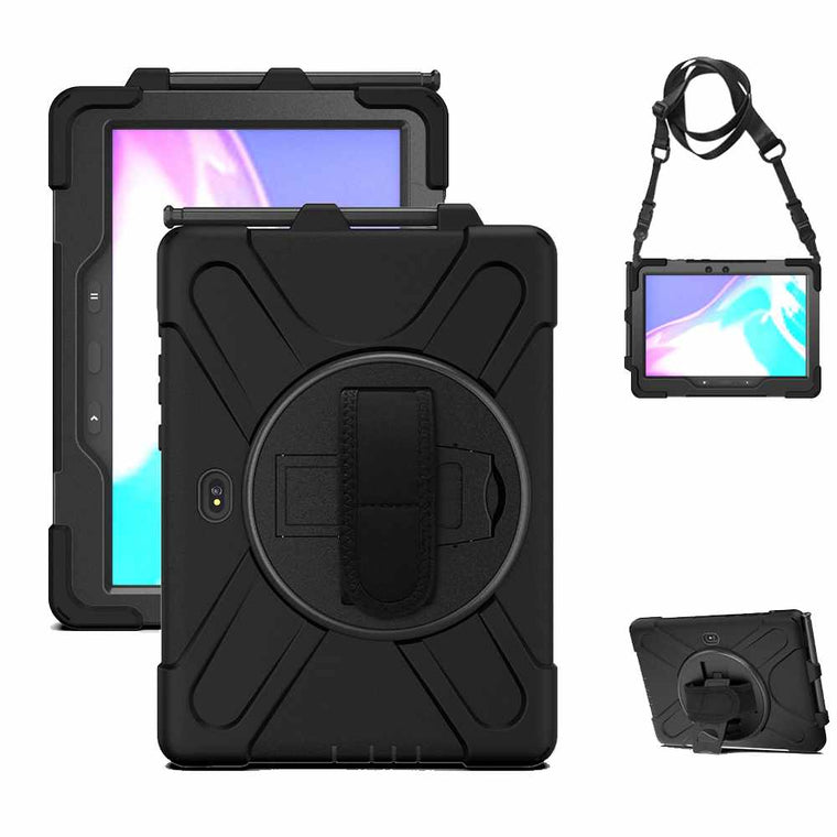 Bulk Packaging Heavy Duty Case w/Kickstand Hand & Shoulder Strap Black for Samsung Galaxy Tab Active Pro 10.1