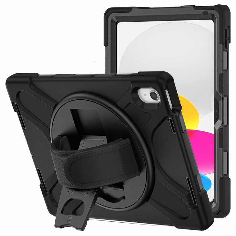 Bulk Packaging Heavy Duty Case w/Kickstand/Built-in Screen Protector/Hand & Shoulder Strap Black for iPad 11 2025 (11th Gen)/iPad 10.9 2022 (10th Gen)