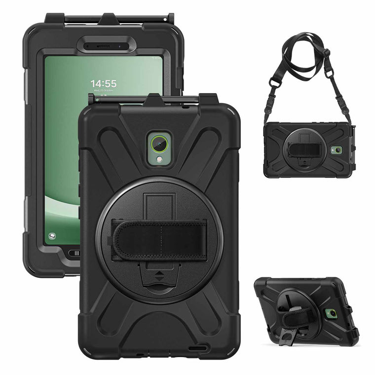 Bulk Packaging Heavy Duty Case with Kickstand/Hand & Shoulder Strap & Built-In Pet Screen Protector Black for Samsung Galaxy Tab Active5/Galaxy Tab Active3
